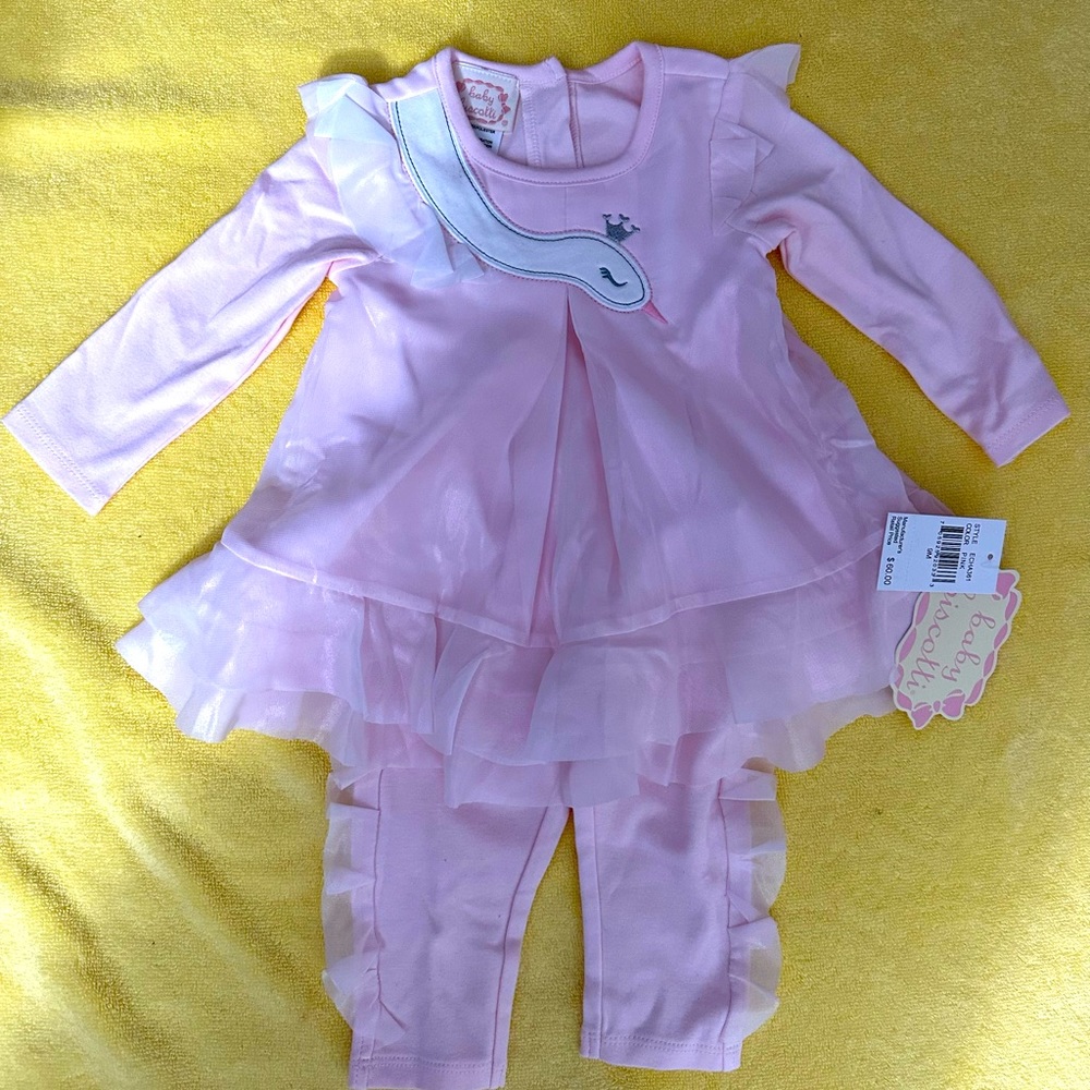 New Baby Biscotti Swan Princess Boutique Infant Dress 2-pieces set 9 Months